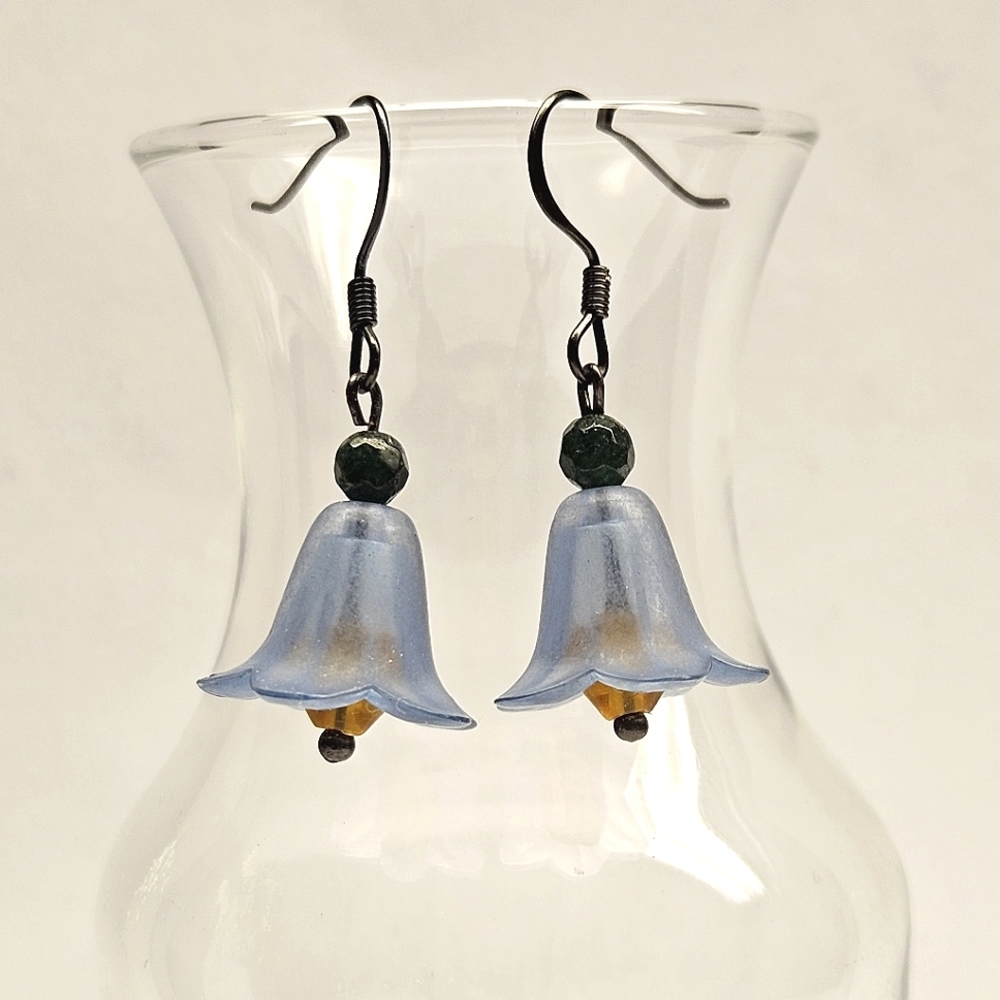 Beaded Blue And Yellow Flower Earrings - Picture 2 of 5